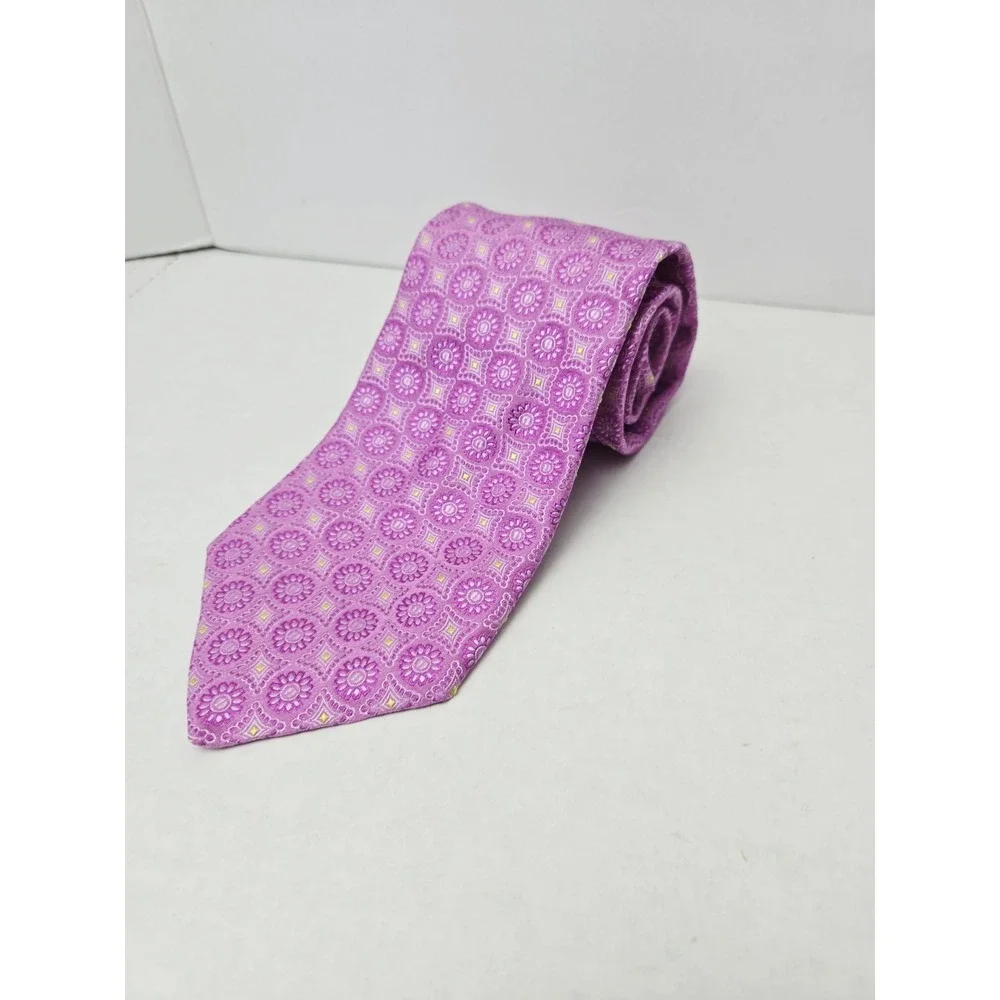 IKE Behar Men's Tie‎ New York pink purple pattern %100 silk